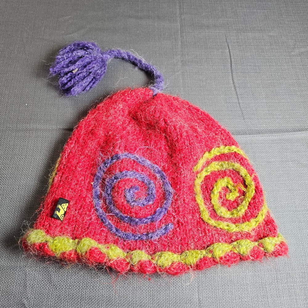 Kids‎ Peruvian Trading Co. Knit Hat Beanie Pink Purple Green Swirls taxes beanie